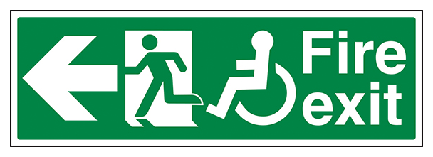 Wheel Chair Fire Exit With Text Arrow Left