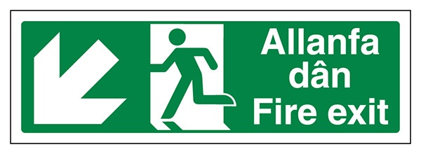 Welsh English Fire Exit Arrow Down Left