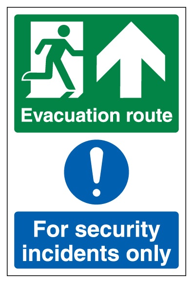 Evacuation Route Arrow Up Security Incidents Only Portrait