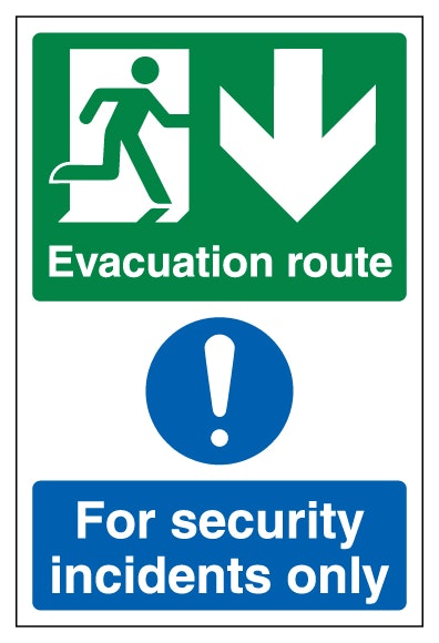 Evacuation Route Arrow Down Security Incidents Only Portrait