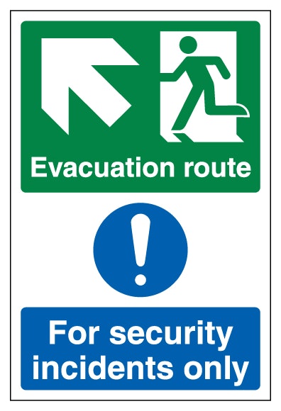 Evacuation Route Arrow Up Left Security Incidents Only Portrait