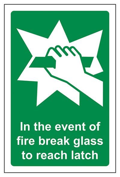 In The Event Of Fire Break Glass To Reach Latch