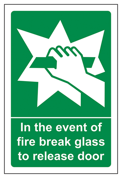 In The Event Of Fire Break Glass To Release Door