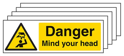 5-Pack Danger Mind Your Head Signs - Landscape