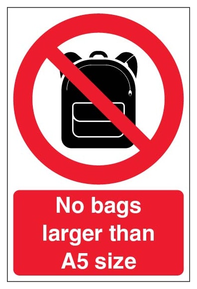 No Bags Larger Than A5 Size Portrait