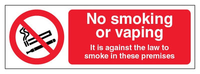 No Smoking Or Vaping It Is Against The Law To Smoke In These Premises Slim Landscape