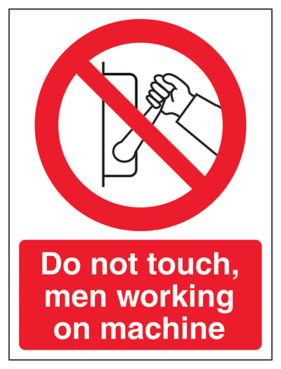 Do Not Touch Men Working On Machine Portrait