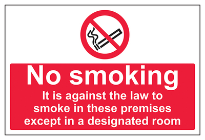 No Smoking In These Premises Except In A Designated Room