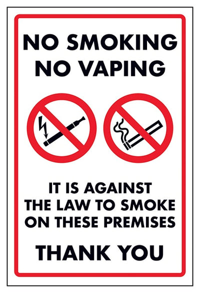 No Smoking No Vaping It Is Against The Law To Smoke On These