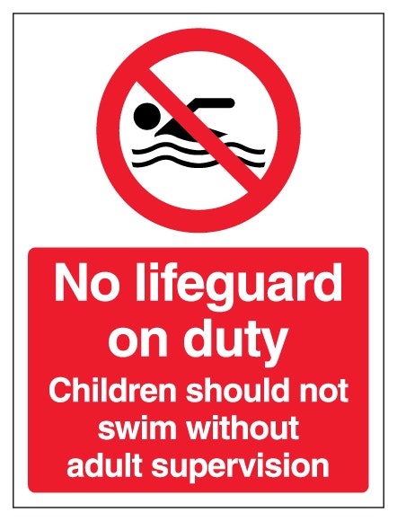 No Lifeguard On Duty Children Should Not Swim Without Adult Supervision Portrait