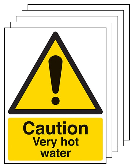 5 Pack Caution Very Hot Water Portrait