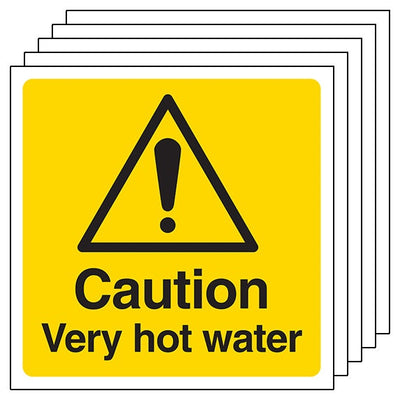5 Pack Caution Very Hot Water Square