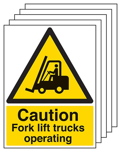 5 Pack Caution Fork Lift Trucks Operating Portrait