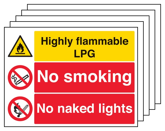 5Pk Highly Flammable Lpg No Smoking Naked Lights