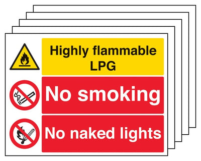 5Pk Highly Flammable Lpg No Smoking Naked Lights