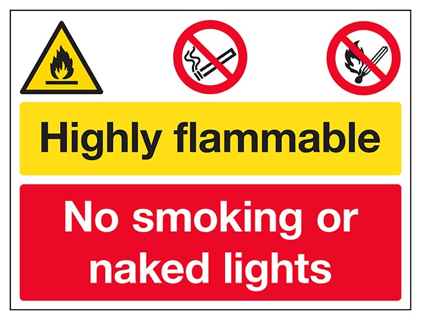 Highly Flammable No Smoking Naked Lights