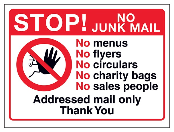 Stop No Junk Mail No Menus No Addressed Mail Thank You