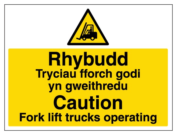 Welsh English Caution Fork Lift Trucks Operating Landscape