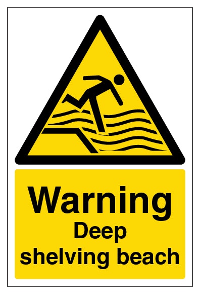 Warning Deep Shelving Beach Portrait