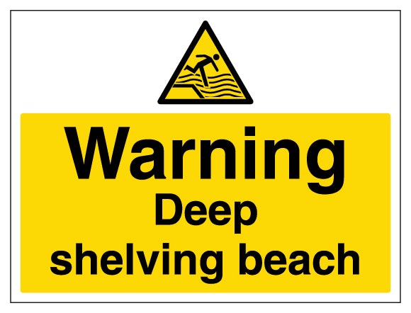 Warning Deep Shelving Beach Large Landscape