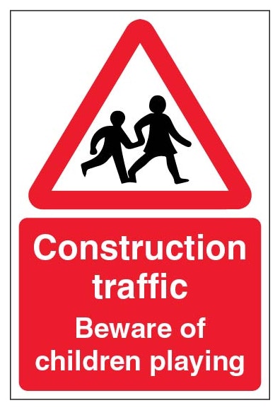 Construction Traffic Beware Of Children Playing Portrait