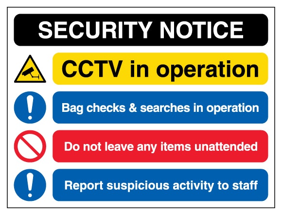 Security Notice Cctv Bag Checks And Searches Unattended Items Landscape