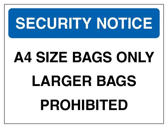 Security Notice A4 Size Bags Only Blue