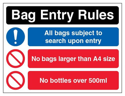 Bag Entry Rules No Bags Larger Than A4 Size Landscape