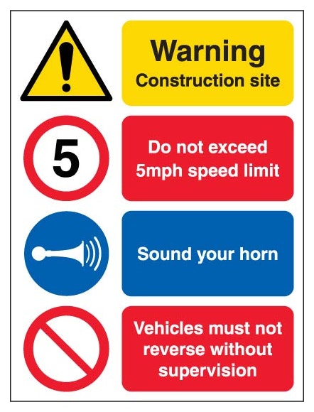 Warning Construction Site Do Not Exceed 5Mph Signs Portrait