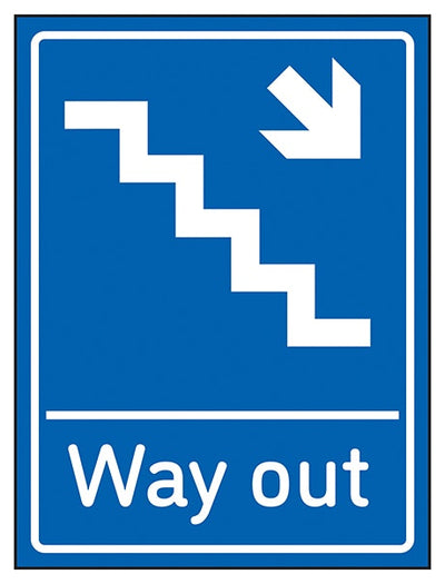 Way Out Arrow Down Stairs Right Blue