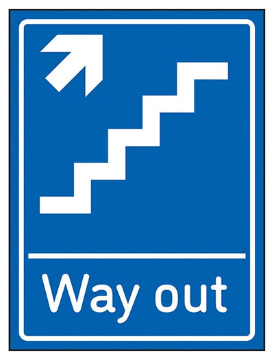 Way Out Arrow Up Stairs Right Blue