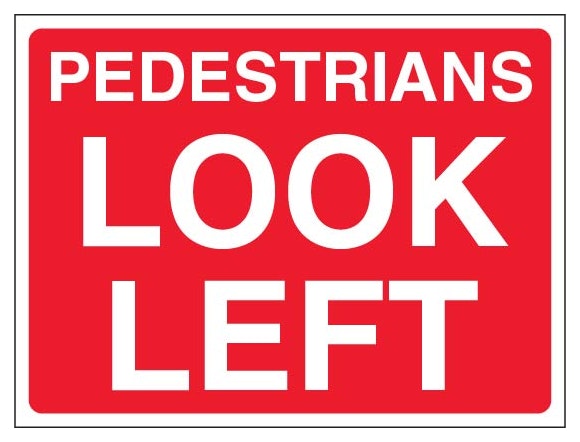 Pedestrians Look Left Landscape Red