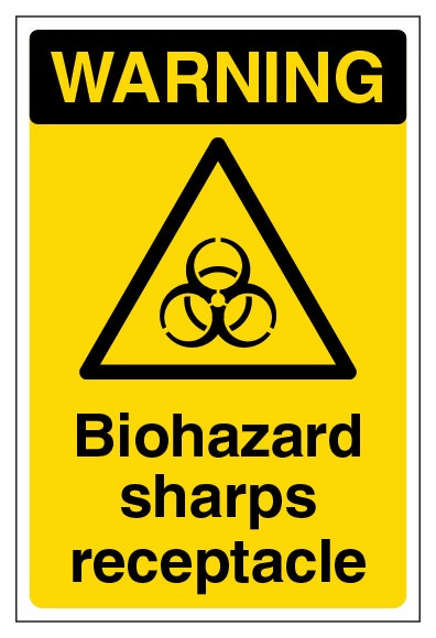 Warning Biohazard Sharps Receptacle Portrait