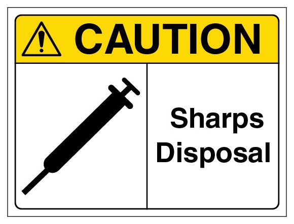 Caution Sharps Disposal Landscape