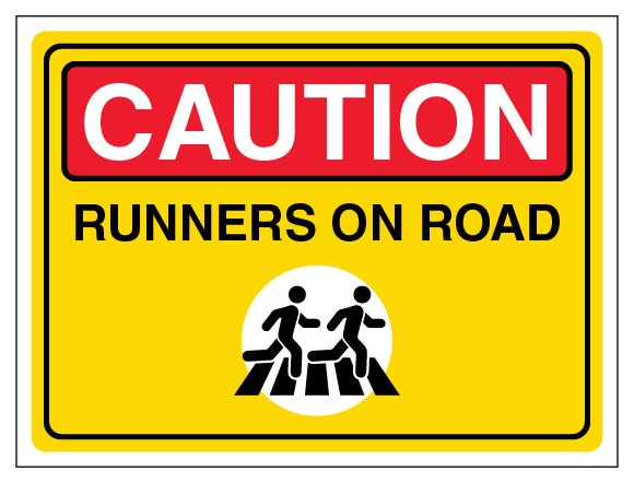 Caution Runners On Road Landscape