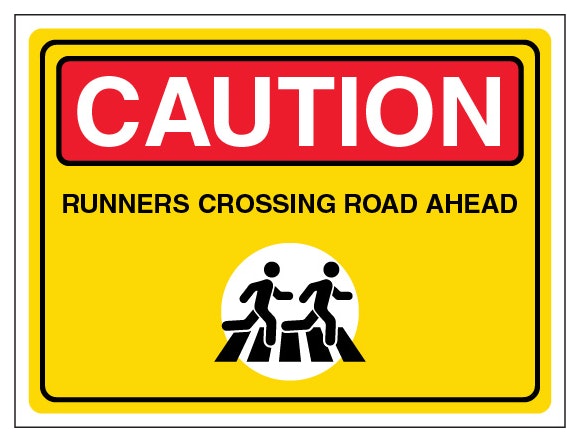 Caution Runners Crossing Road Ahead Landscape