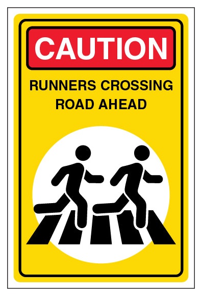 Caution Runners Crossing Road Ahead Portrait