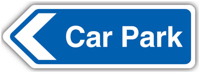 Car Park Arrow Left Blue Landscape Shaped Sign