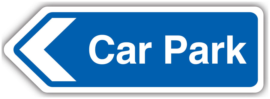 Car Park Arrow Left Blue Landscape Shaped Sign