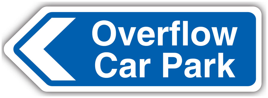 Overflow Car Park Arrow Left Blue Landscape Shaped Sign