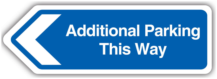 Additional Parking This Way Arrow Left Blue Shaped Sign