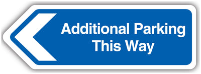 Additional Parking This Way Arrow Left Blue Shaped Sign