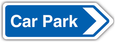 Car Park Arrow Right Blue Landscape Shaped Sign