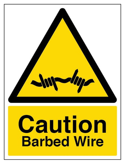 Caution Barbed Wire Sign - Portrait