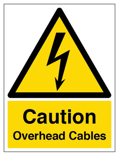 Caution Overhead Cables Sign - Portrait
