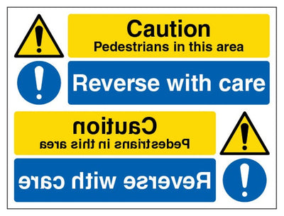 Caution Pedestrians Reverse With Care Sign - Landscape