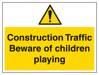 Construction Traffic Beware Of Children Sign - Large Landscape