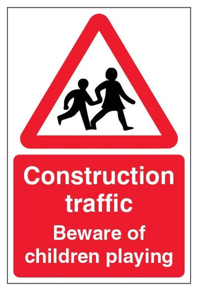Construction Traffic Beware Of Children Playing Sign - Portrait