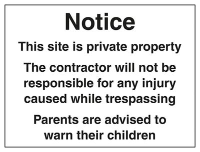 Contractor Will Not Be Responsible Sign - Large Landscape