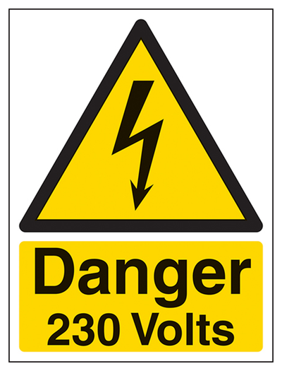 Danger 230 Volts Sign - Portrait